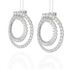 18K WHITE GOLD OPEN CIRCLE MARQUISE ROUND CUT DIAMOND HOOP EARRINGS - 2152984