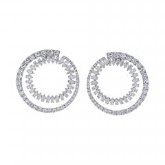 18K WHITE GOLD OPEN CIRCLE MARQUISE ROUND CUT DIAMOND HOOP EARRINGS - 2153823