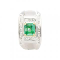 18K White Gold 1 Carat Natural Emerald Mens Ring With Princess Cut Diamonds - 3552568