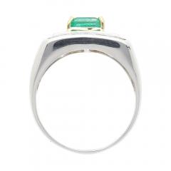 18K White Gold 1 Carat Natural Emerald Mens Ring With Princess Cut Diamonds - 3552569