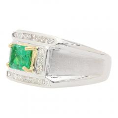 18K White Gold 1 Carat Natural Emerald Mens Ring With Princess Cut Diamonds - 3552573
