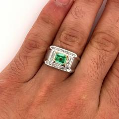 18K White Gold 1 Carat Natural Emerald Mens Ring With Princess Cut Diamonds - 3552633