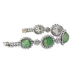 18K White Gold 1960s Cabochon Emerald And Diamond Bracelet - 3958024