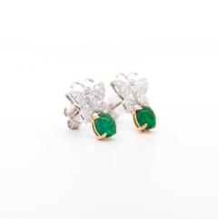 18K White Gold 2 Carat Cabochon Emerald and Diamond Butterfly Drops Earrings - 3512790