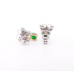 18K White Gold 2 Carat Cabochon Emerald and Diamond Butterfly Drops Earrings - 3512792