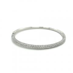 18K White Gold 3 7 Carat Round Cut Micro Pave Natural Diamond Bangle Bracelet - 3556601