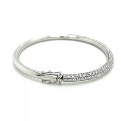 18K White Gold 3 7 Carat Round Cut Micro Pave Natural Diamond Bangle Bracelet - 3556607