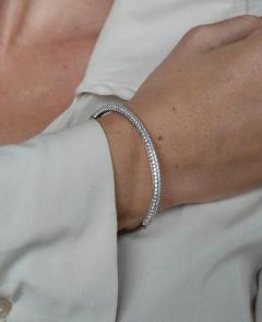 18K White Gold 3 7 Carat Round Cut Micro Pave Natural Diamond Bangle Bracelet - 3556612