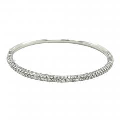 18K White Gold 3 7 Carat Round Cut Micro Pave Natural Diamond Bangle Bracelet - 3610523