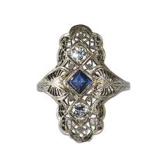 18K White Gold Art Deco Sapphire Diamond Ring - 4384779
