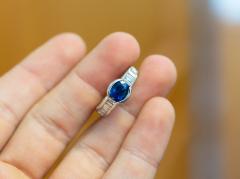 18K White Gold Bezel and Channel Set Oval Cut Blue Sapphire Baguette - 3512811