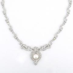 18K White Gold Diamond Cultured Pearl Necklace - 4715098