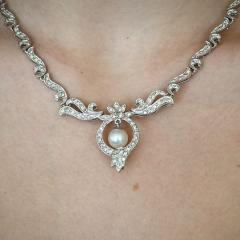 18K White Gold Diamond Cultured Pearl Necklace - 4715099