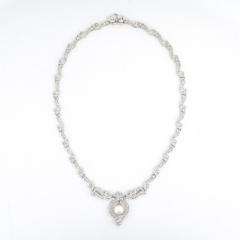 18K White Gold Diamond Cultured Pearl Necklace - 4716692