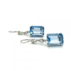 18K White Gold Emerald Cut Spinel Diamond Drop Earrings - 3589312