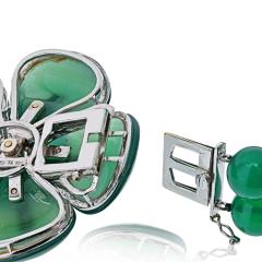 18K White Gold Green Onyx Bead Flower Diamond Necklace - 4600916