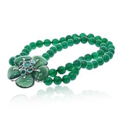 18K White Gold Green Onyx Bead Flower Diamond Necklace - 4600917