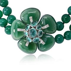 18K White Gold Green Onyx Bead Flower Diamond Necklace - 4600919