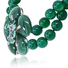18K White Gold Green Onyx Bead Flower Diamond Necklace - 4600921