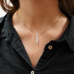 18K White Gold Lab Grown Diamond Graduated Single Line Pendant Necklace - 3954334