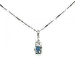 18K White Gold Oval Cut Blue Sapphire Diamond Drop Pendant Necklace - 3558776