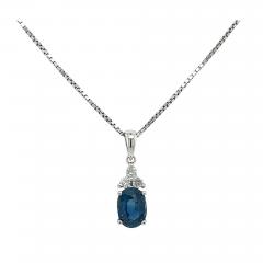 18K White Gold Oval Cut Blue Sapphire Diamond Drop Pendant Necklace - 3610557