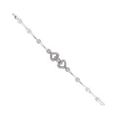18K White Gold Pav Diamond Heart Bracelet - 4715110