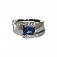 18K White Gold Sapphire Diamond Cocktail Ring 13 2g - 4527347