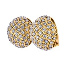 18K YELLOW GOLD 15 CARAT PAVE DIAMOND DOME CLIP ON EARRINGS - 3420810