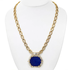 18K YELLOW GOLD 1970S DIAMOND LAPIS DIAMOND CHAIN NECKLACE - 3715714