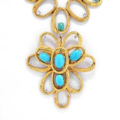 18K YELLOW GOLD 1970S LONG TURQUOISE DIAMOND PENDANT NECKLACE - 2421272