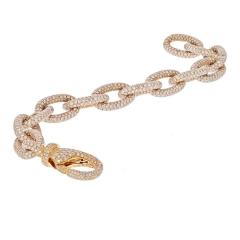 18K YELLOW GOLD 35 CARAT PAVE OVAL LINK DIAMOND CHAIN BRACELET - 2336126