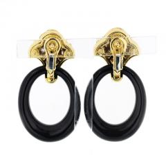 18K YELLOW GOLD BLACK ONYX DOOR KNOCKER EARRINGS - 2914075