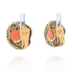 18K YELLOW GOLD CORAL AND DIAMOND SWIRL BOMBE EARRINGS - 2444436