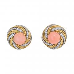 18K YELLOW GOLD CORAL AND DIAMOND SWIRL BOMBE EARRINGS - 2450913