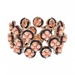 18K YELLOW GOLD CORAL BLACK ENAMEL BRACELET - 2709277