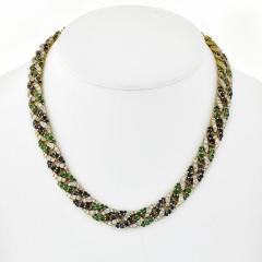 18K YELLOW GOLD CUBAN LINK DIAMOND SAPPHIRE AND GREEN EMERALD NECKLACE - 2247103