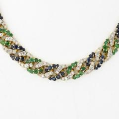 18K YELLOW GOLD CUBAN LINK DIAMOND SAPPHIRE AND GREEN EMERALD NECKLACE - 2247115
