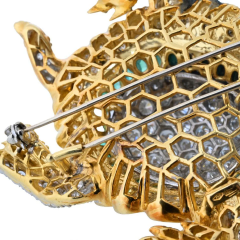 18K YELLOW GOLD DIAMOND AND GEMSTONE TURTLE BROOCH - 3707926