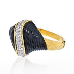 18K YELLOW GOLD DIAMOND AND ONYX RETRO CLAMPER BANGLE BRACELET - 2594939