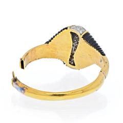 18K YELLOW GOLD DIAMOND AND ONYX RETRO CLAMPER BANGLE BRACELET - 2594941