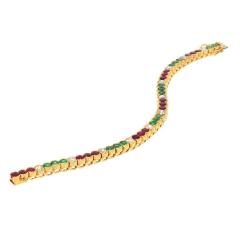 18K YELLOW GOLD DIAMOND EMERALD RUBY BEZEL SET TENNIS BRACELET - 3321598