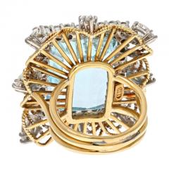 18K YELLOW GOLD EMERALD CUT AQUAMARINE AND DIAMOND HALO RING - 2902696