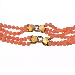 18K YELLOW GOLD ESTATE LION CORAL BEAD NECKLACE - 2294102