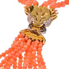 18K YELLOW GOLD ESTATE LION CORAL BEAD NECKLACE - 2294103