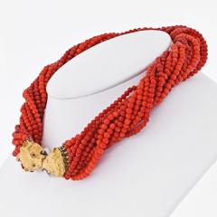 18K YELLOW GOLD MULTI STRAND TORSADE CORAL NECKLACE - 2444529