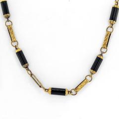 18K YELLOW GOLD ONYX LINK NECKLACE - 2363216