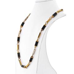 18K YELLOW GOLD ONYX LINK NECKLACE - 2363217