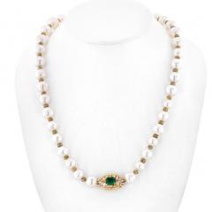 18K YELLOW GOLD PEARL DIAMOND AND GREEN EMERALD STRAND THE PRINCESS NECKLACE - 2293826