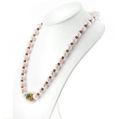 18K YELLOW GOLD PEARL DIAMOND AND GREEN EMERALD STRAND THE PRINCESS NECKLACE - 2293894